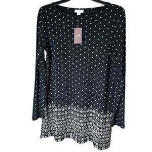J Jill tunic long sleeve ditsy floral top black size XS